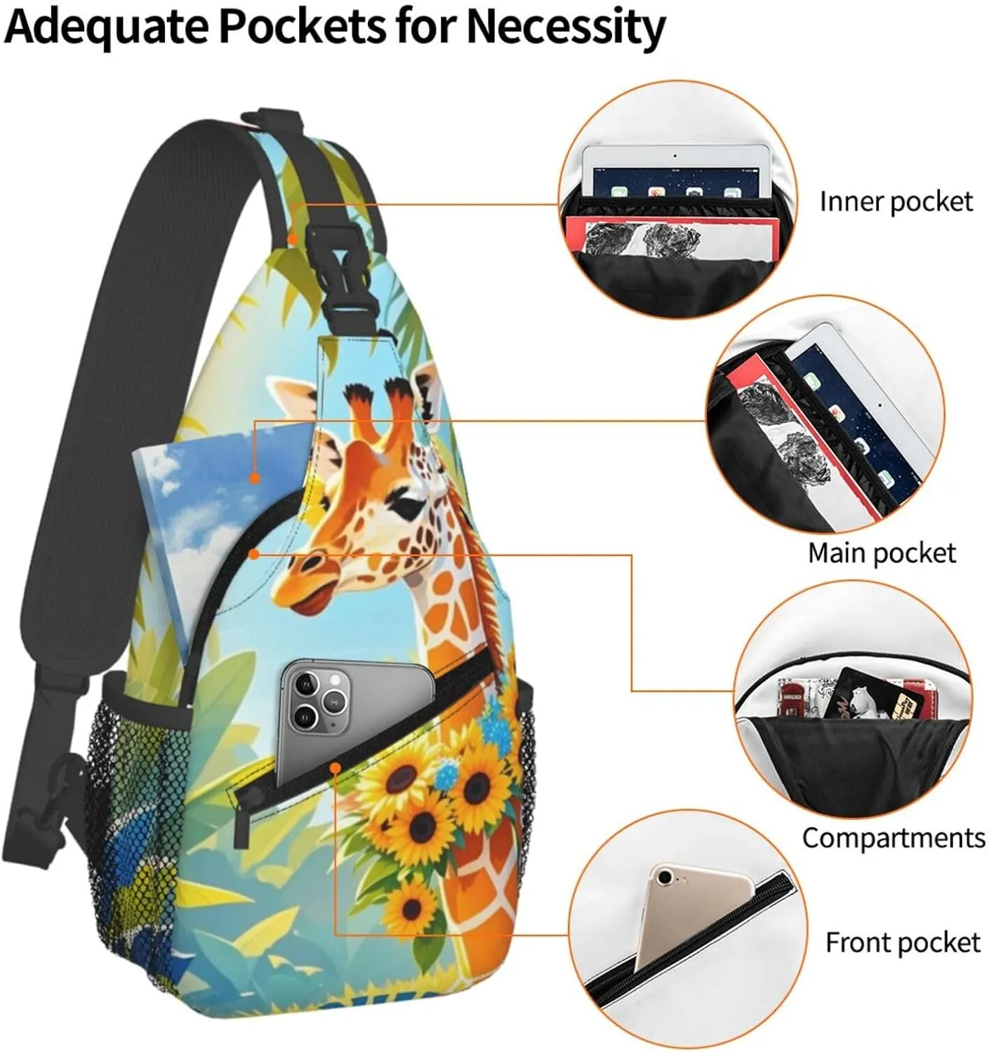 Dreamy Tiger Sunflower Crossbody Bags Cross Chest Bag Adjustable Sling Backpack for Women Men
