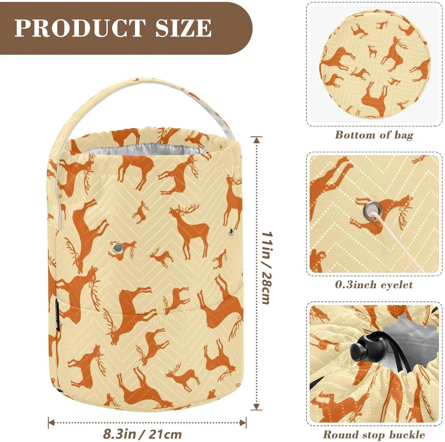 ElliTarr Crochet Bag Yarn Bag with Handle Portable Knitting Project Bag Travel Yarn Storage Organizer Holder Case Christmas Deer Reindeer Yellow