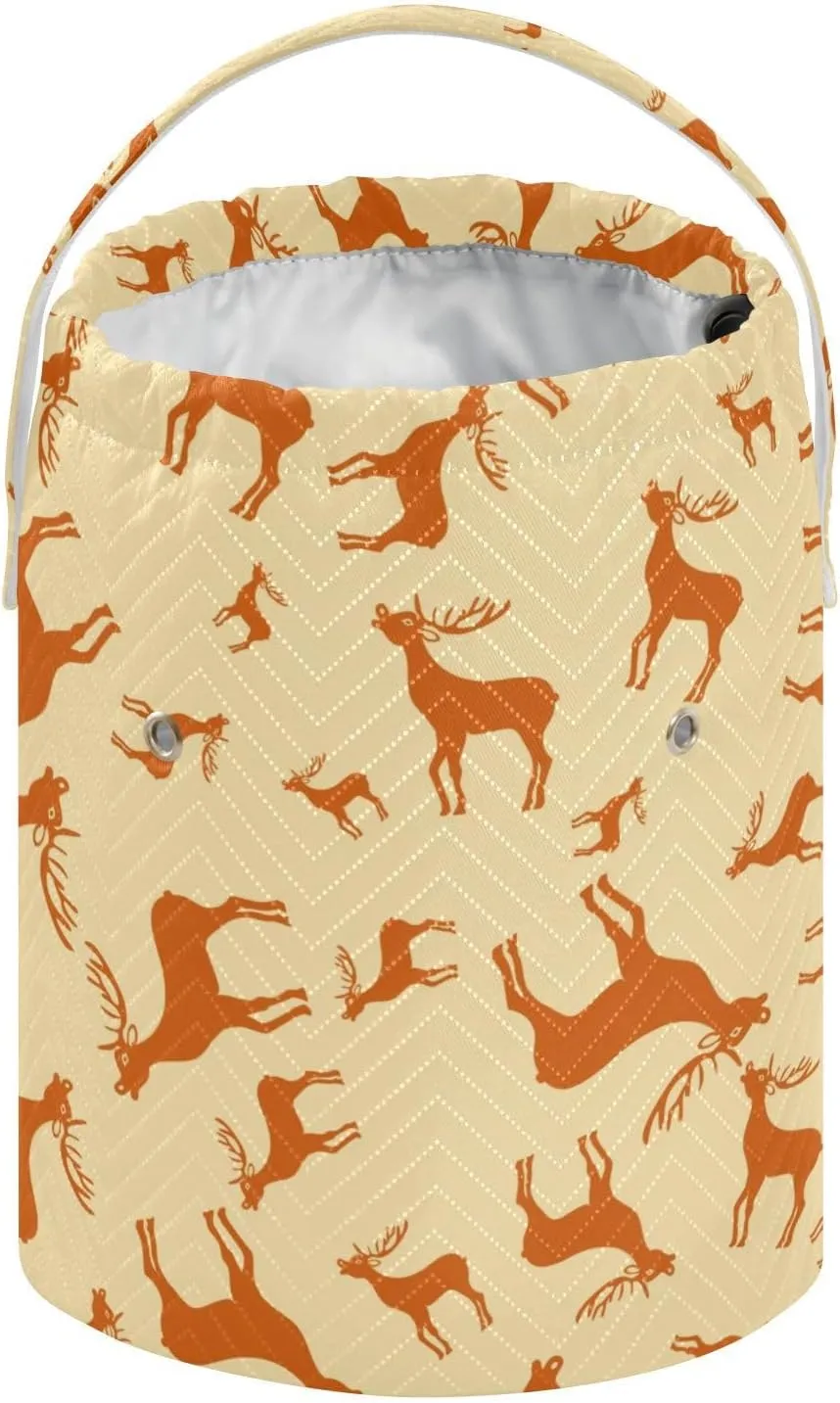 ElliTarr Crochet Bag Yarn Bag with Handle Portable Knitting Project Bag Travel Yarn Storage Organizer Holder Case Christmas Deer Reindeer Yellow