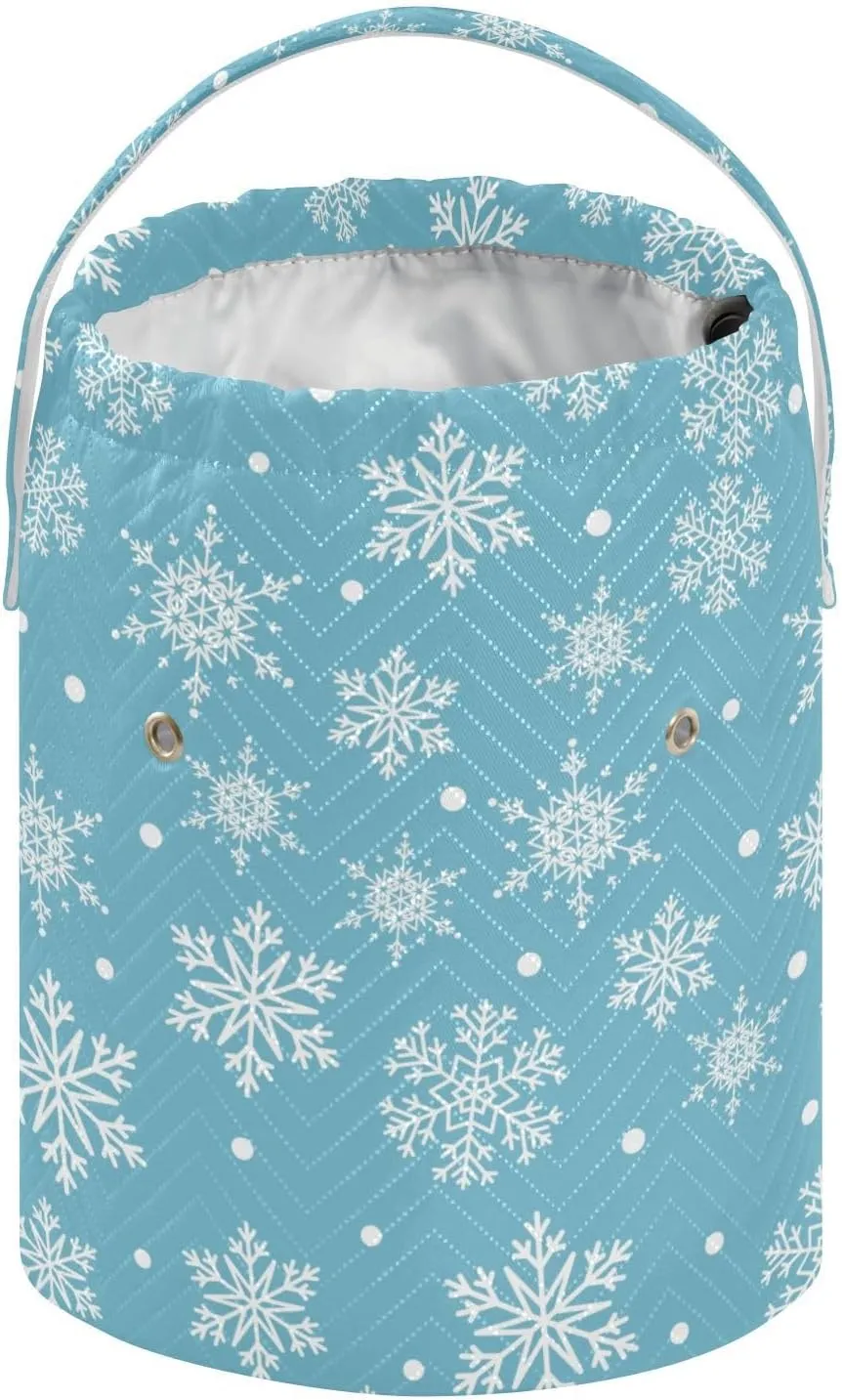 ElliTarr Crochet Bag Yarn Bag with Handle Portable Knitting Project Bag Travel Yarn Storage Organizer Holder Case Winter Snowflake Blue