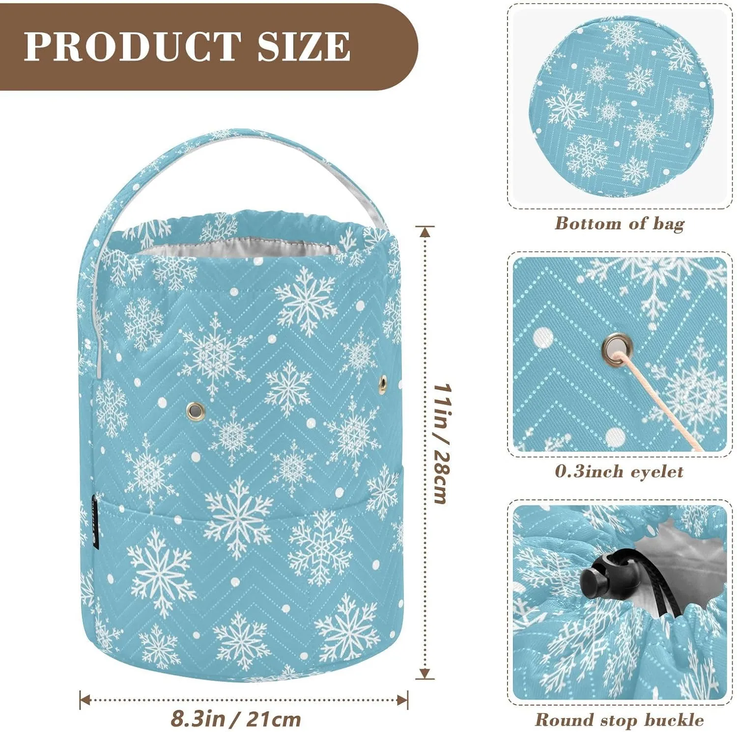 ElliTarr Crochet Bag Yarn Bag with Handle Portable Knitting Project Bag Travel Yarn Storage Organizer Holder Case Winter Snowflake Blue