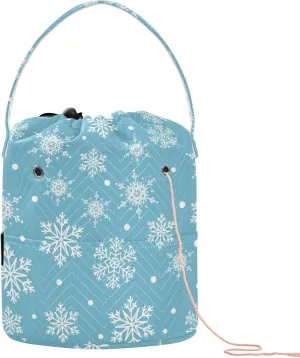 ElliTarr Crochet Bag Yarn Bag with Handle Portable Knitting Project Bag Travel Yarn Storage Organizer Holder Case Winter Snowflake Blue