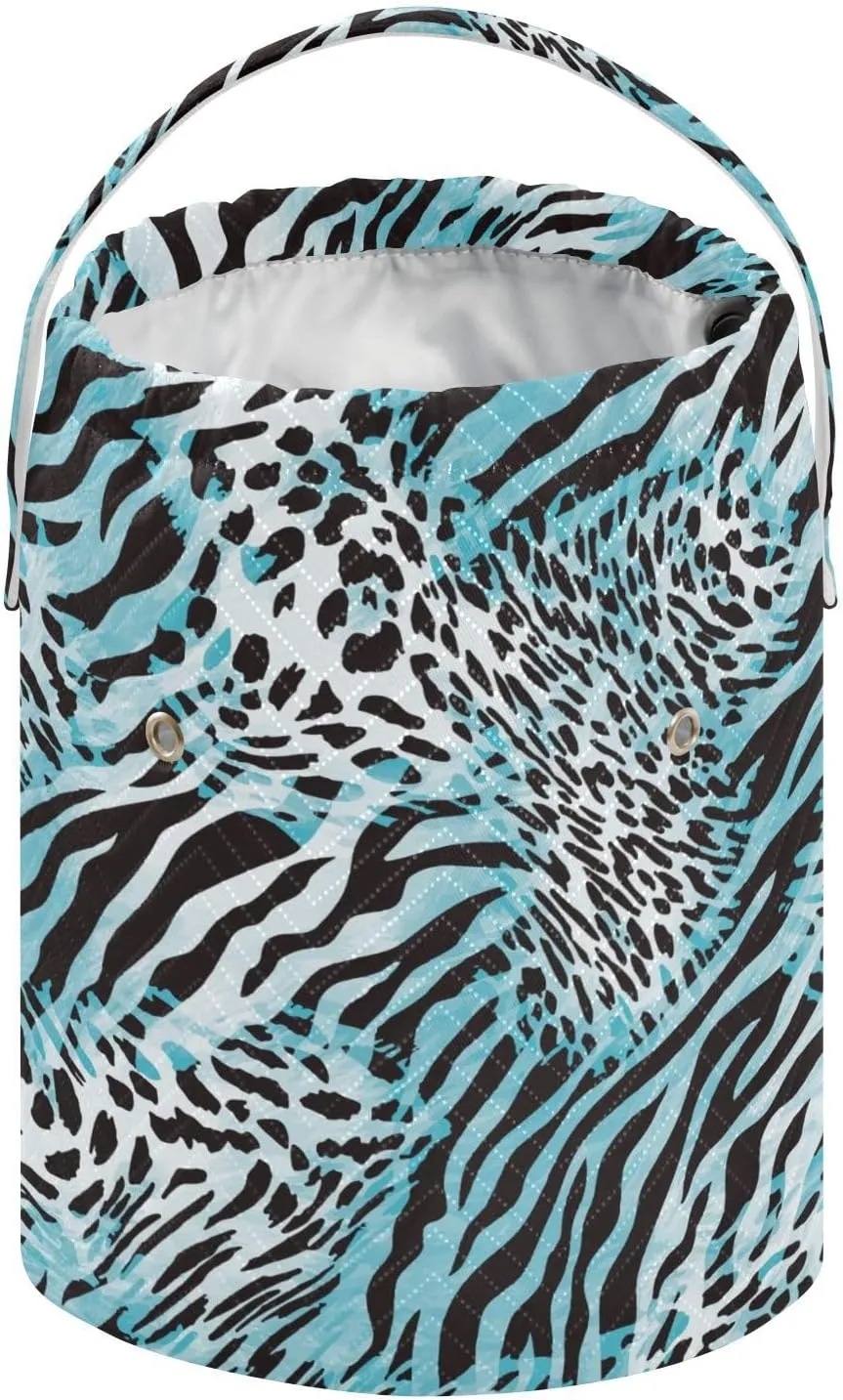 ElliTarr Crochet Bag Yarn Bag with Handle Portable Knitting Project Bag Travel Yarn Storage Organizer Holder Case Zebra Print Blue