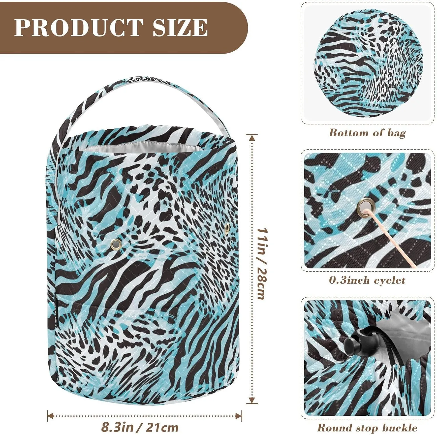 ElliTarr Crochet Bag Yarn Bag with Handle Portable Knitting Project Bag Travel Yarn Storage Organizer Holder Case Zebra Print Blue