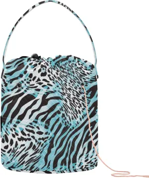 ElliTarr Crochet Bag Yarn Bag with Handle Portable Knitting Project Bag Travel Yarn Storage Organizer Holder Case Zebra Print Blue