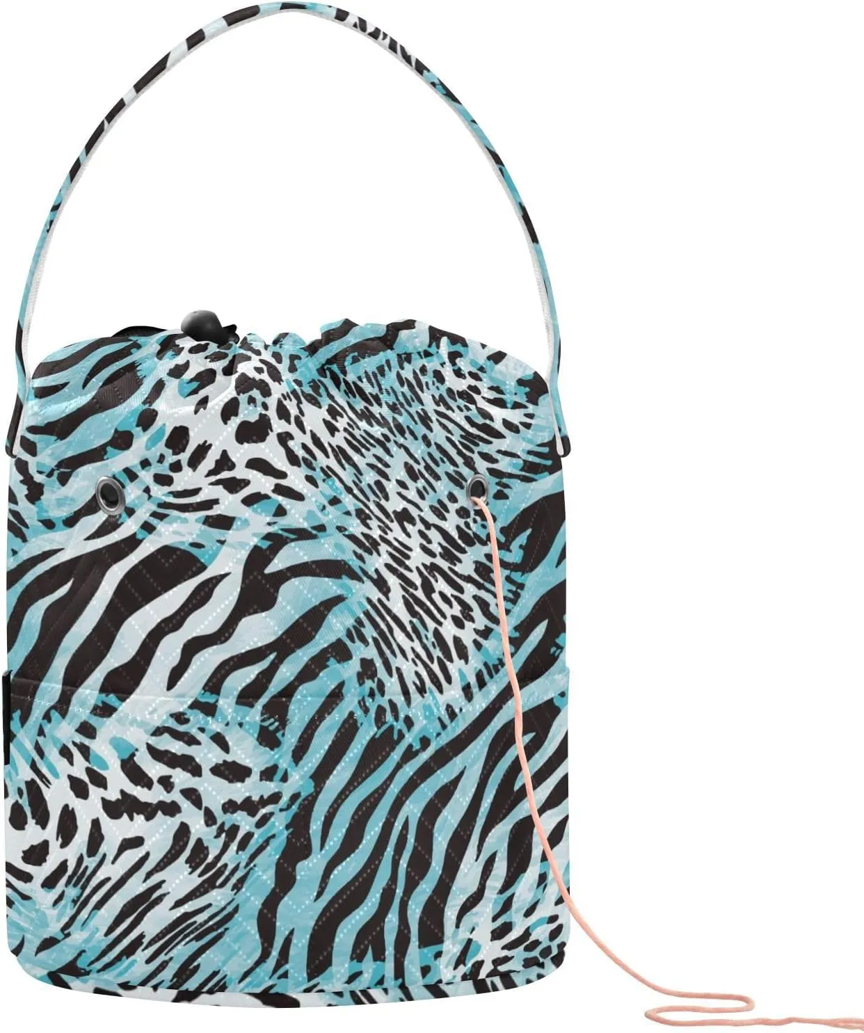 ElliTarr Crochet Bag Yarn Bag with Handle Portable Knitting Project Bag Travel Yarn Storage Organizer Holder Case Zebra Print Blue