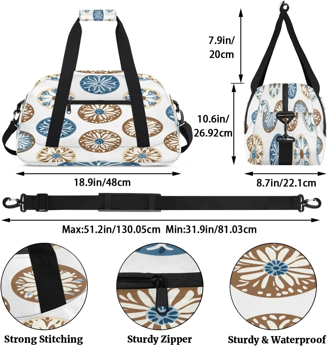 Embroidery Batik African Kids Overnighter Duffel Bags for Boys, Carry-On Size Sports Gym Bag with Front Zipper Pocket for School Practice or Overnight Travel Weekender Sleepover Tote Bag
