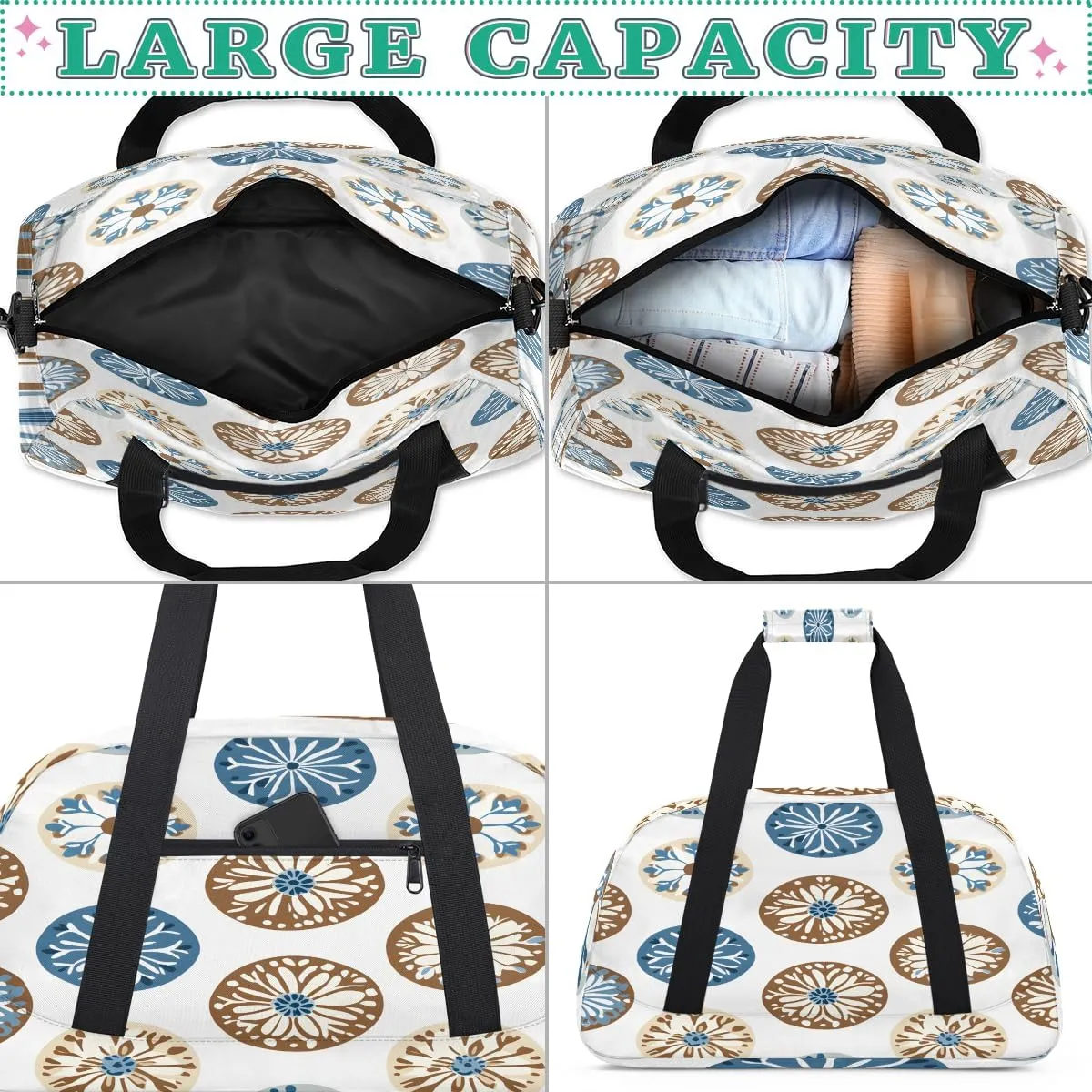 Embroidery Batik African Kids Overnighter Duffel Bags for Boys, Carry-On Size Sports Gym Bag with Front Zipper Pocket for School Practice or Overnight Travel Weekender Sleepover Tote Bag