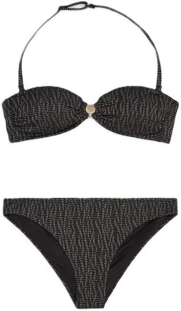 Emporio Armani Women's Metallic Textured Bandeau Top and Low Waist Brief Bikini Bottom