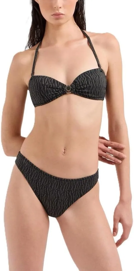Emporio Armani Women's Metallic Textured Bandeau Top and Low Waist Brief Bikini Bottom