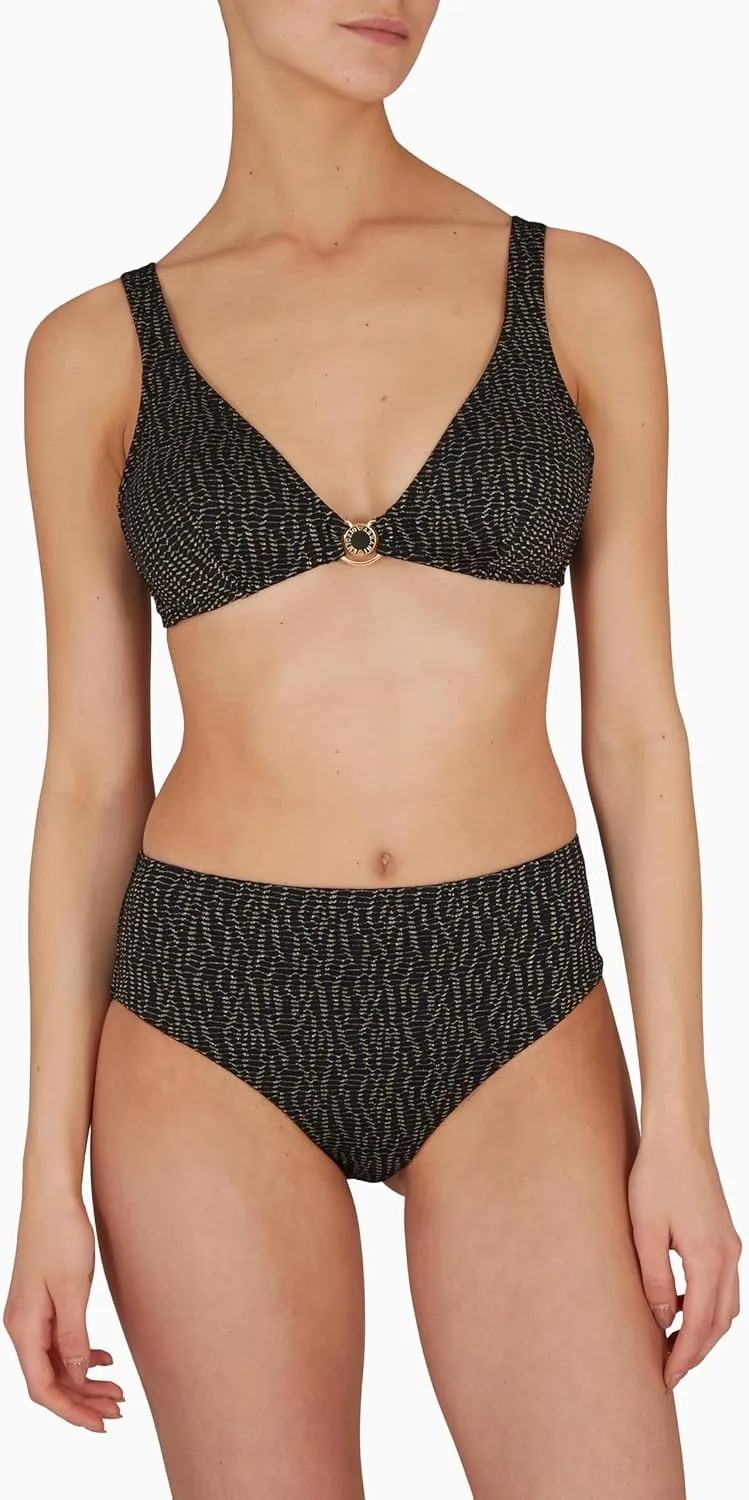 Emporio Armani Women's Metallic Textured Plunge Bikini Top and High Waist Brief Bottoms
