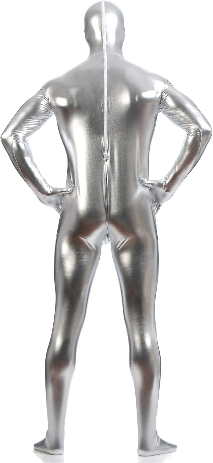 Ensnovo Mens Shiny Metallic Zentai One Piece Spandex Skin Suits Costume