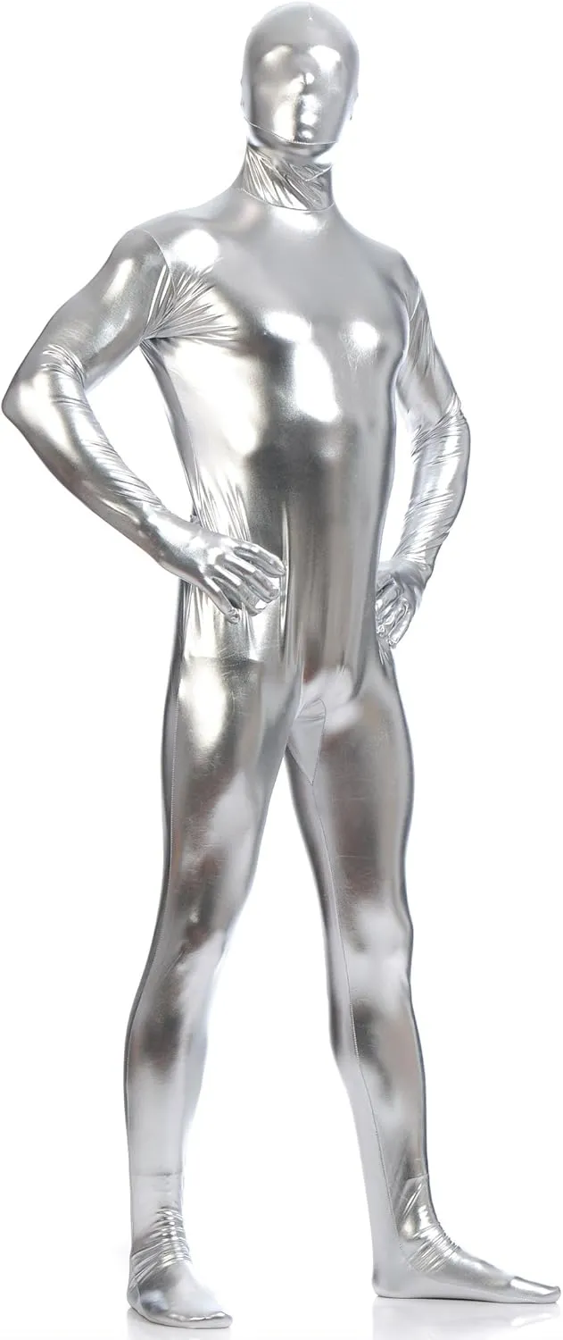 Ensnovo Mens Shiny Metallic Zentai One Piece Spandex Skin Suits Costume