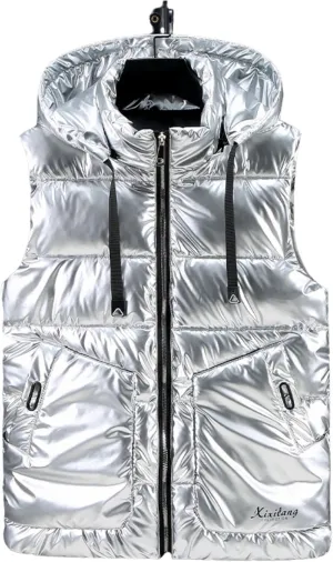 Esmeling Mens Waterproof Hooded Puffer Vest Sleeveless Puffy Jacket with Pockets