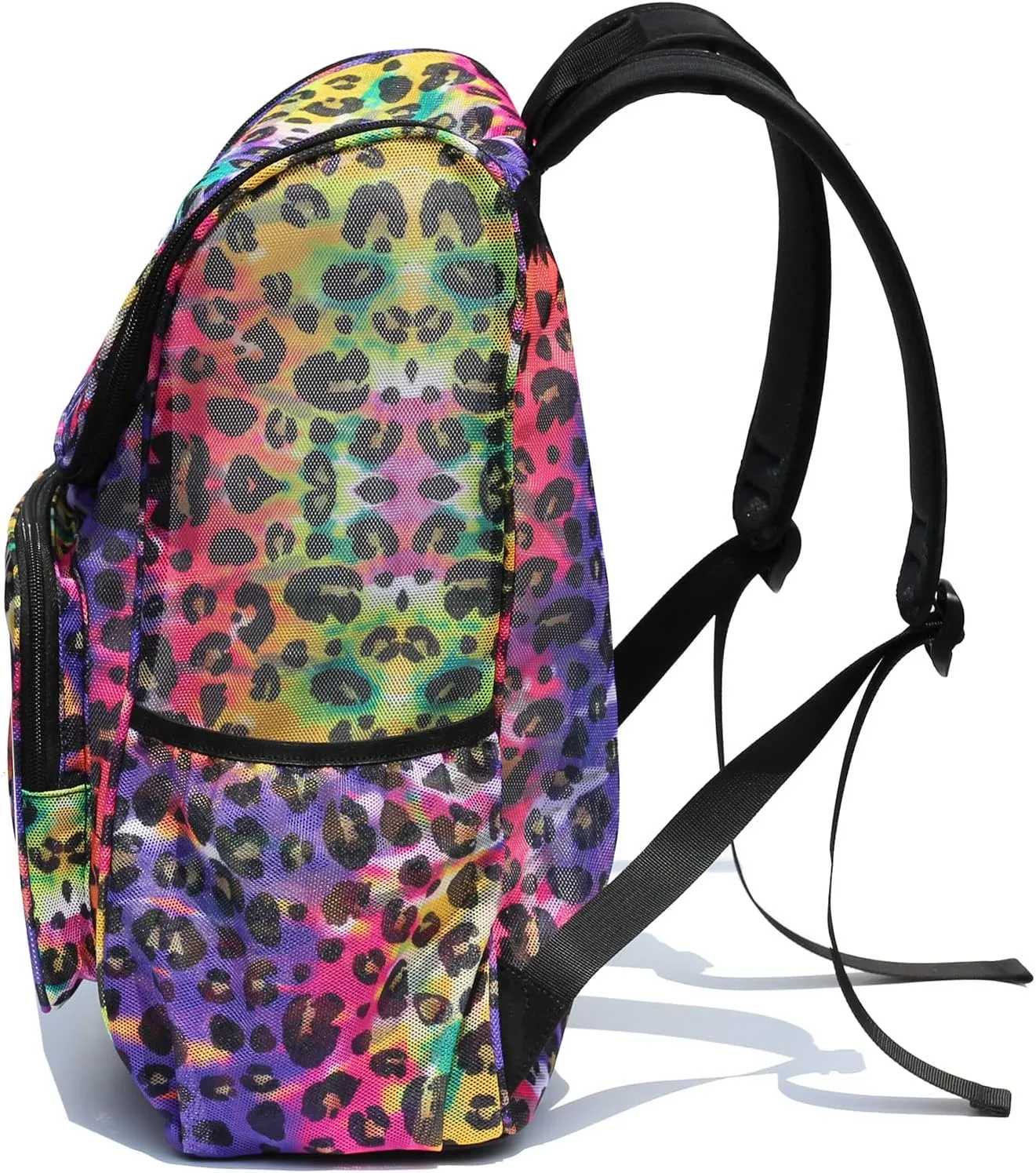 ESVAN Original Print Mesh Backpack Clear Bag See through Pack for Travel Beach Gym Multi-Purpose Women Men (D)