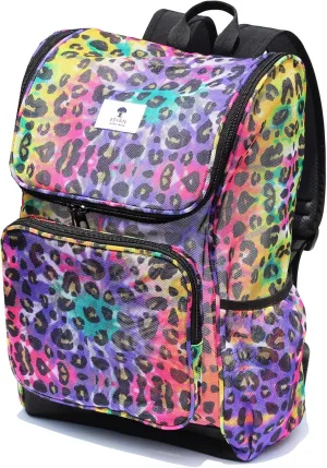 ESVAN Original Print Mesh Backpack Clear Bag See through Pack for Travel Beach Gym Multi-Purpose Women Men (D)