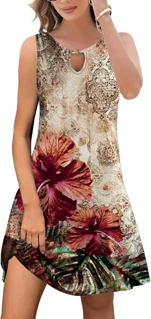 ETCYY Summer Dresses for Women 2025 Trendy Boho Floral Print Beach Cover Up Casual Spring Sleeveless Sundresses