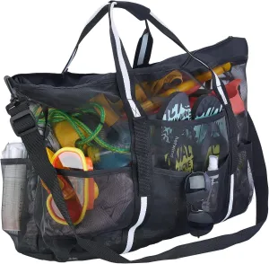 Extra Large Mesh Beach Bags Pool Bags，Vacation Beach Toy Bag Swimming Bag Packable Beach Bag Mesh Tote Bag for Women and Men, Black