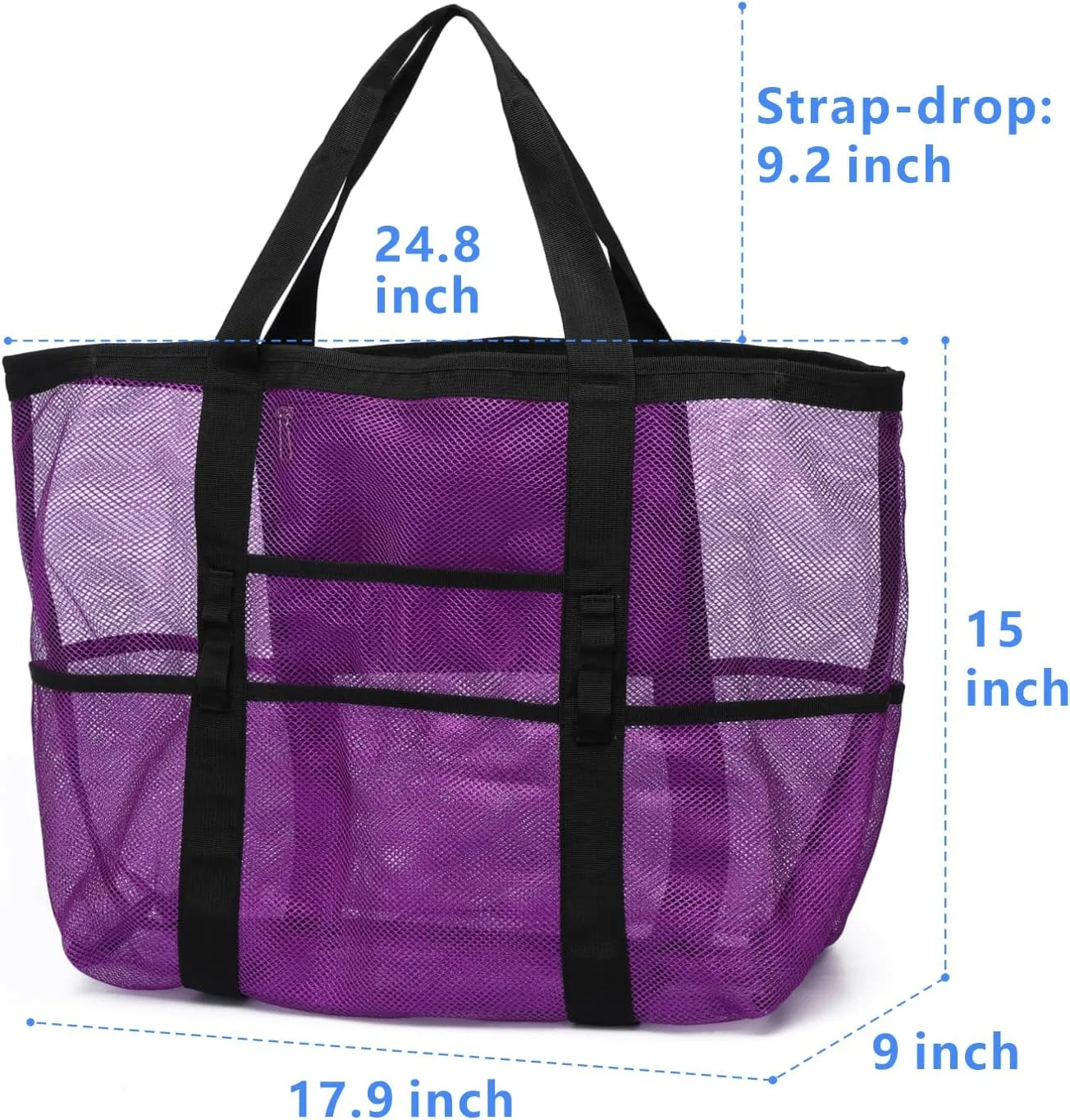 F-color Mesh Beach Bag Family - Beach Tote 9 Pockets Cruise Vacation Essentials