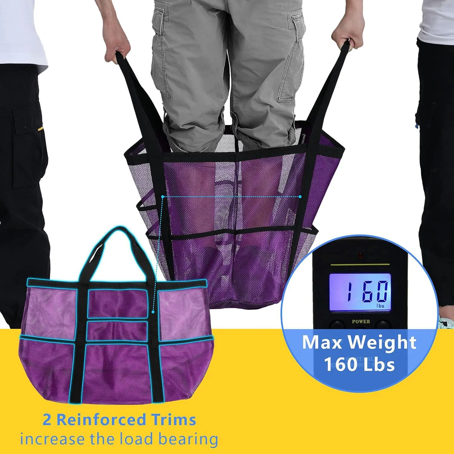 F-color Mesh Beach Bag Family - Beach Tote 9 Pockets Cruise Vacation Essentials