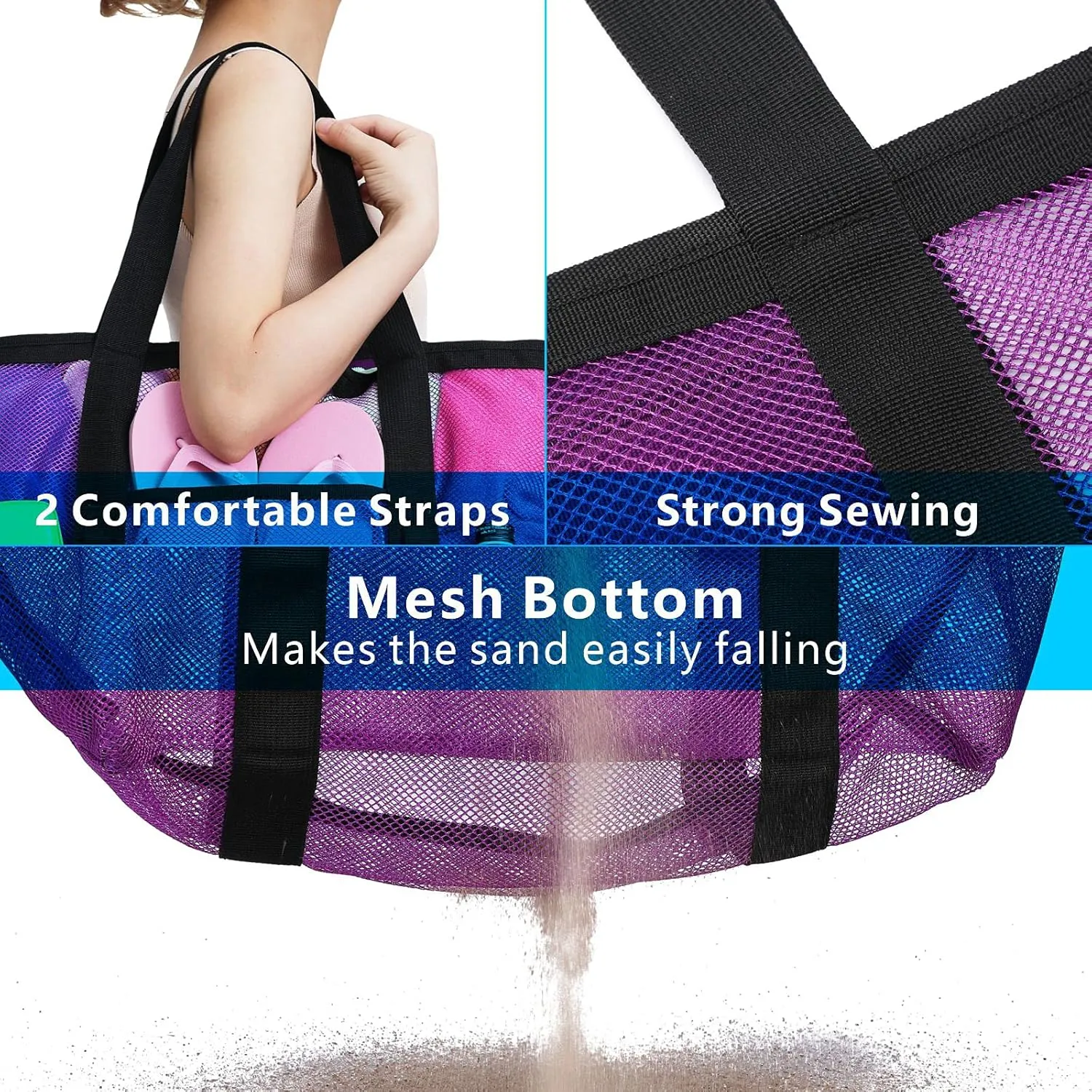 F-color Mesh Beach Bag Family - Beach Tote 9 Pockets Cruise Vacation Essentials