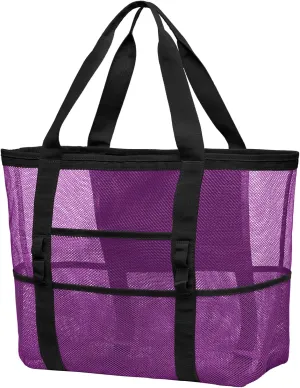 F-color Mesh Beach Bag Family - Beach Tote 9 Pockets Cruise Vacation Essentials