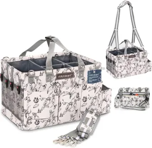 FifthStart Multiuse Caddy with Waist, Shoulder Strap, 9 Pockets, Mesh Base & Adjustable Compartments (Beige Floral, X-Large)