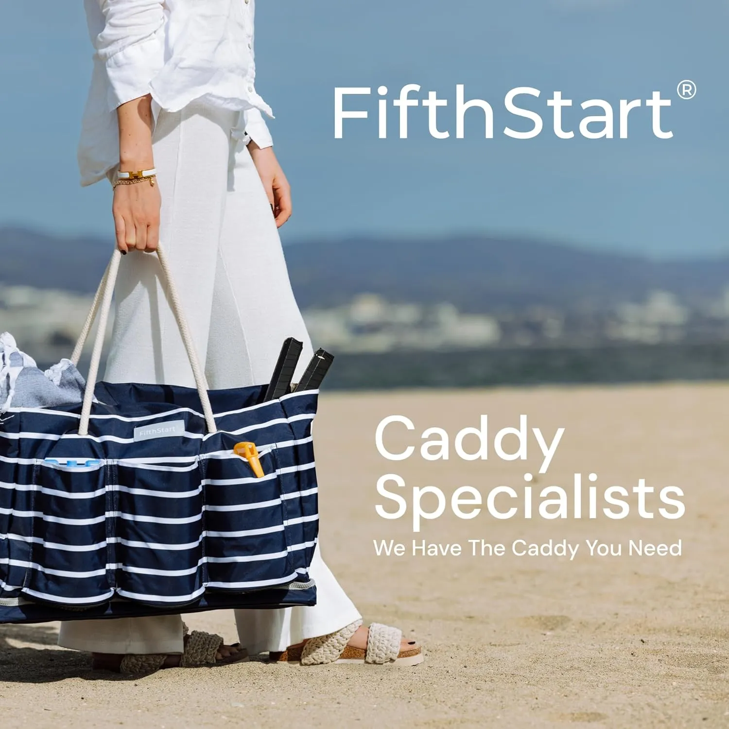 FifthStart Multiuse Caddy with Waist, Shoulder Strap, 9 Pockets, Mesh Base & Adjustable Compartments (Beige Floral, X-Large)