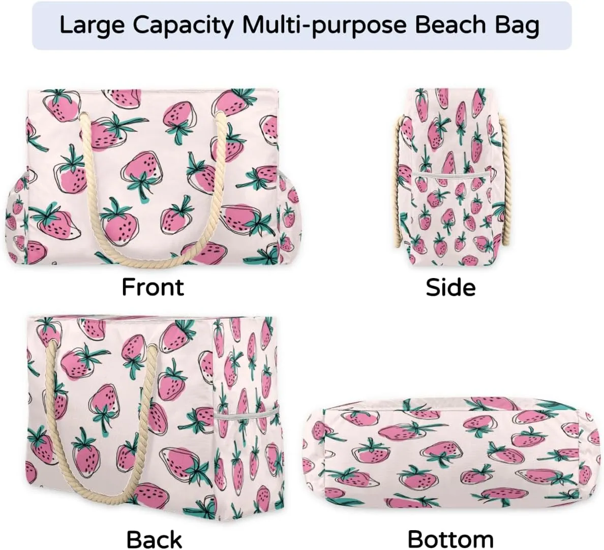 Flamingo Flowers Beach Bags for Women Large Beach Tote with Zipper Waterproof Travel Sandproof Shoulder Pool Bag