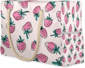 Flamingo Flowers Beach Bags for Women Large Beach Tote with Zipper Waterproof Travel Sandproof Shoulder Pool Bag