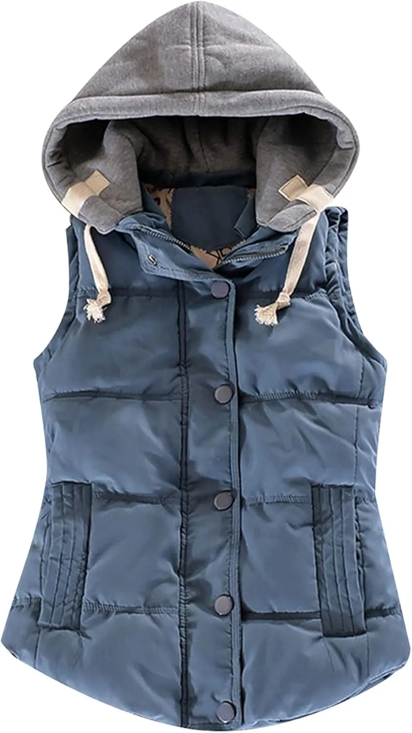 FLITAY Women's Sleeveless Hoodie Vest Quilted Winter Slim Fit Vest Coat