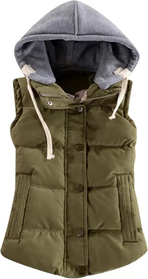FLITAY Women's Sleeveless Hoodie Vest Quilted Winter Slim Fit Vest Coat