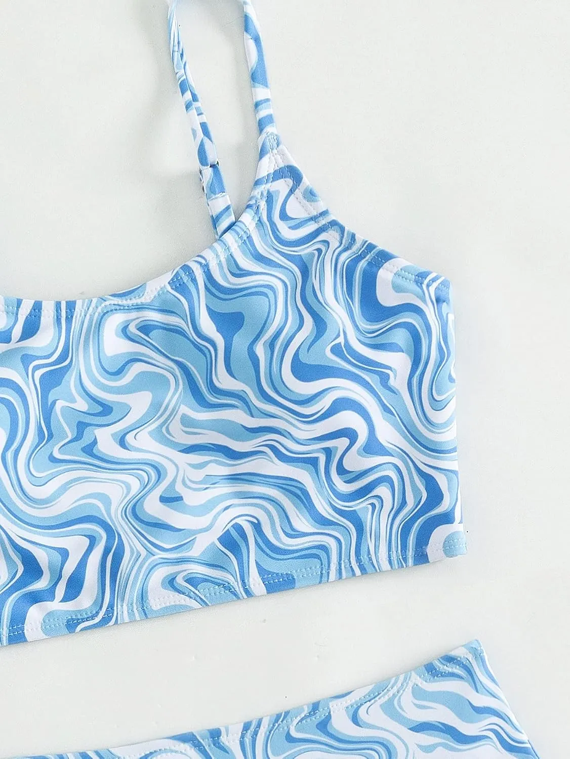Floerns Girl's 2 Piece Bathing Suit Marble Print Spaghetti Strap Beach Bikini Set