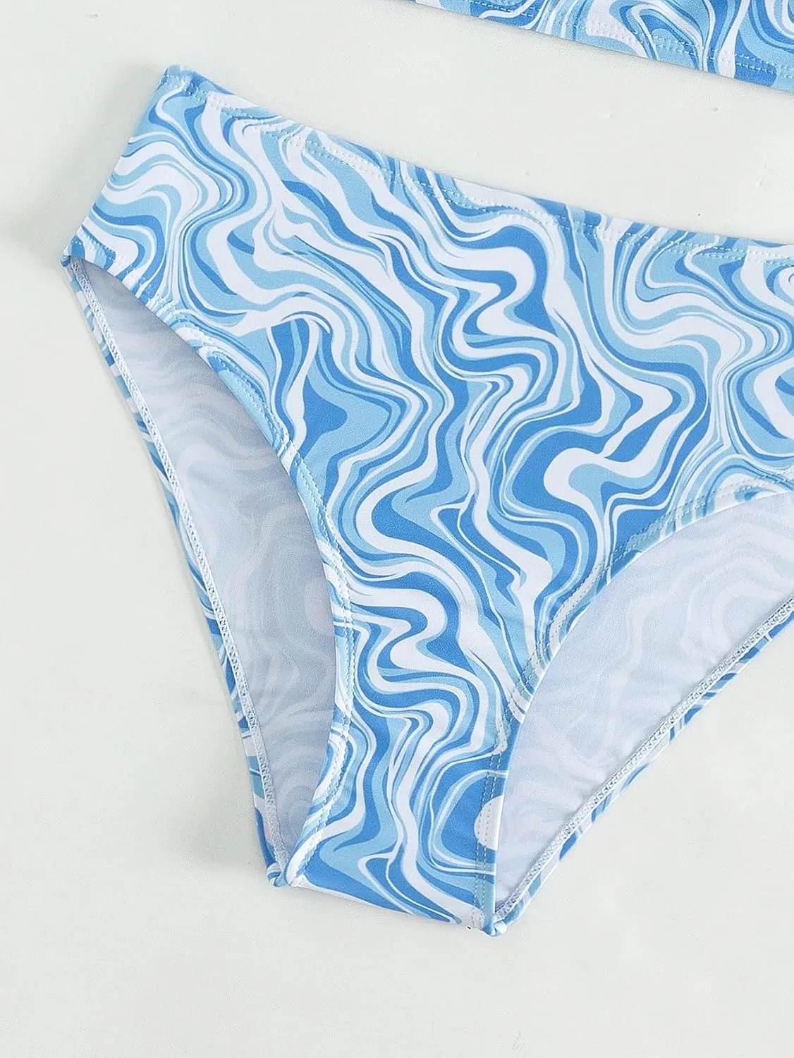 Floerns Girl's 2 Piece Bathing Suit Marble Print Spaghetti Strap Beach Bikini Set