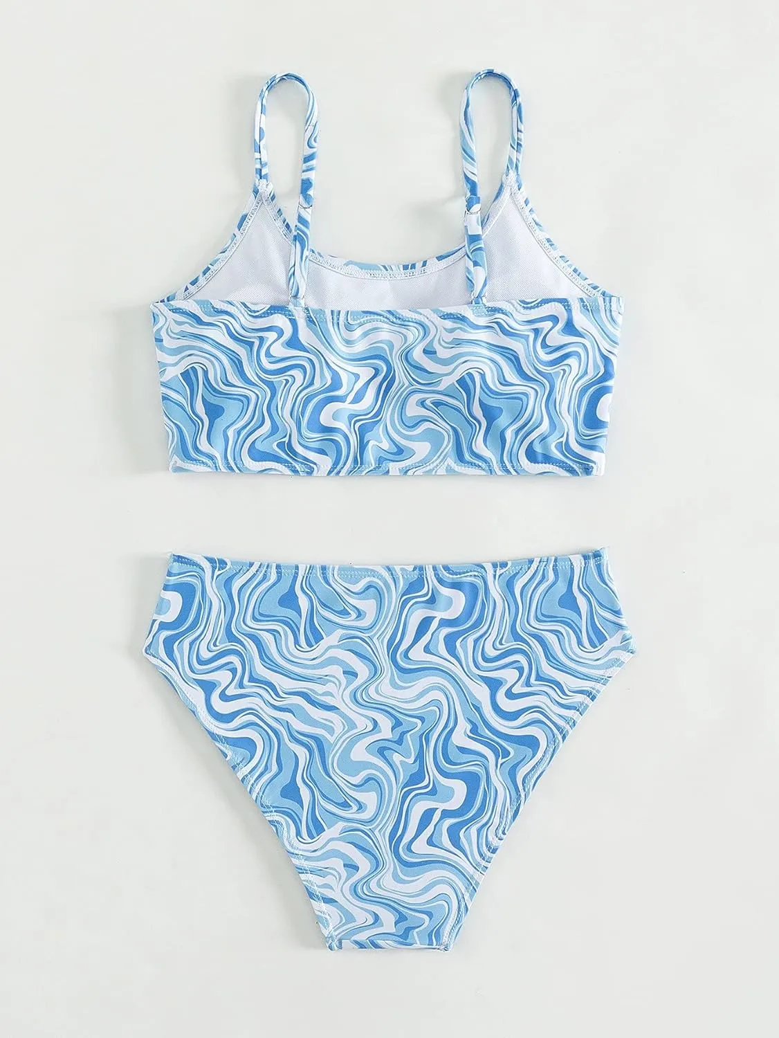 Floerns Girl's 2 Piece Bathing Suit Marble Print Spaghetti Strap Beach Bikini Set