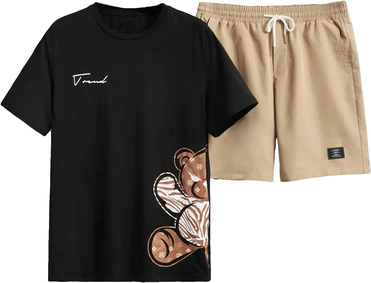Floerns Men's 2 Piece Tracksuit Slogan Print Tee Shirt Drawstring Waist Shorts Set