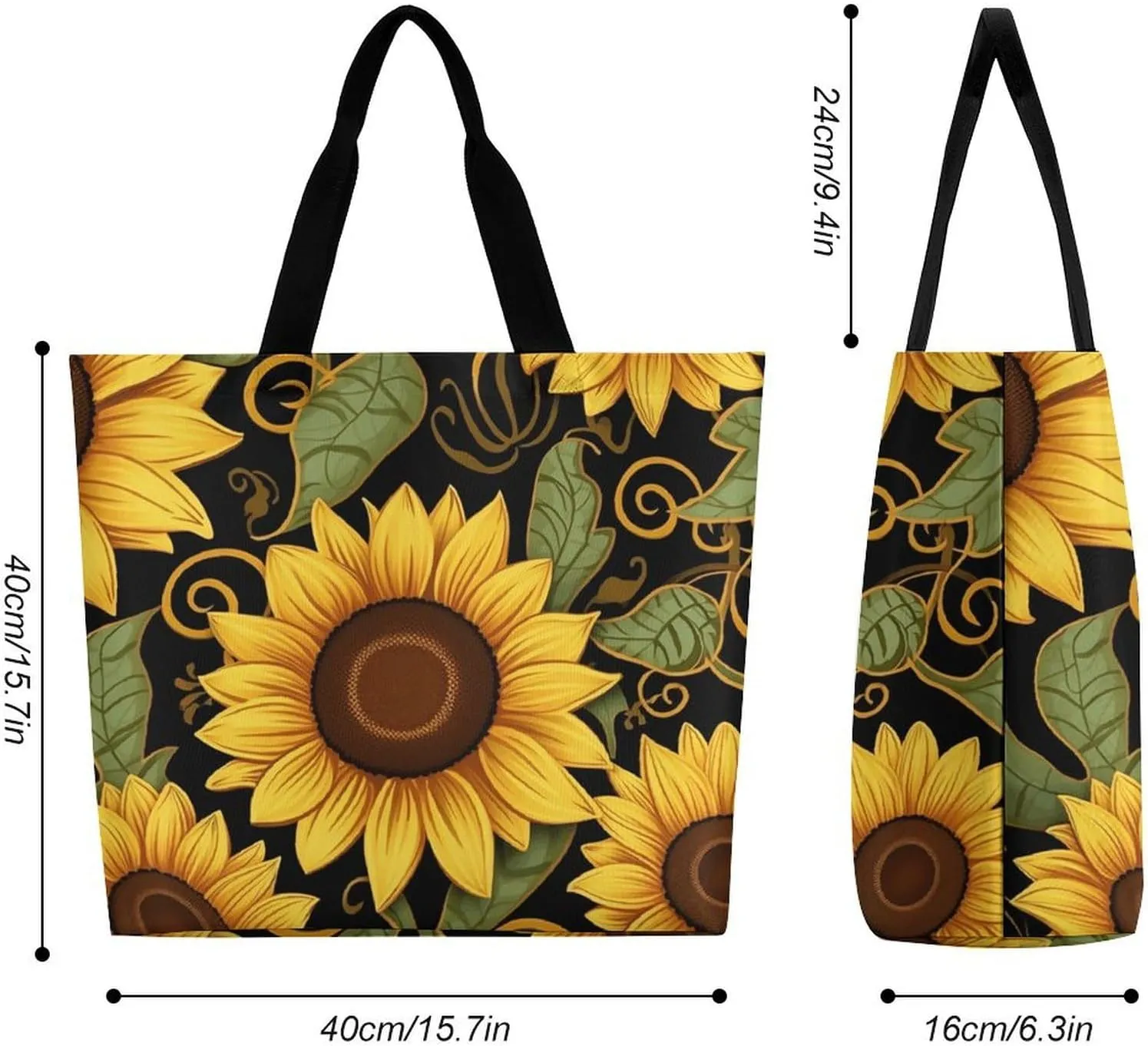 Flowers And Horses Hand Drawn Tote Bag for Women Reusable Grocery Shoulder Bag Shopping Bags for Travel, Groceries