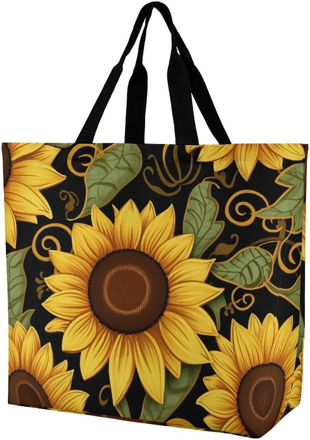 Flowers And Horses Hand Drawn Tote Bag for Women Reusable Grocery Shoulder Bag Shopping Bags for Travel, Groceries