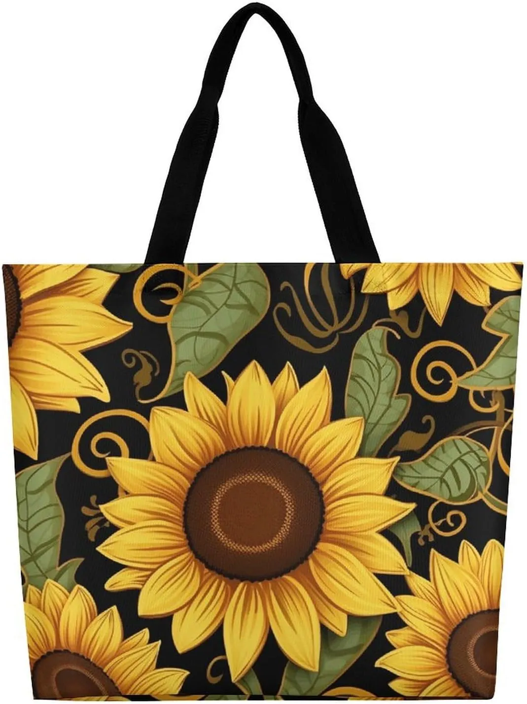 Flowers And Horses Hand Drawn Tote Bag for Women Reusable Grocery Shoulder Bag Shopping Bags for Travel, Groceries
