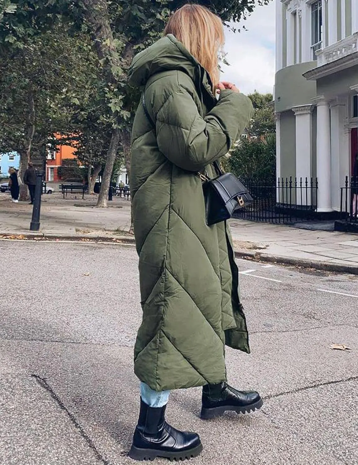 Flygo Womens Long Puffer Coat Long Sleeve Padded Winter Down Coats Hooded Parka Jacket