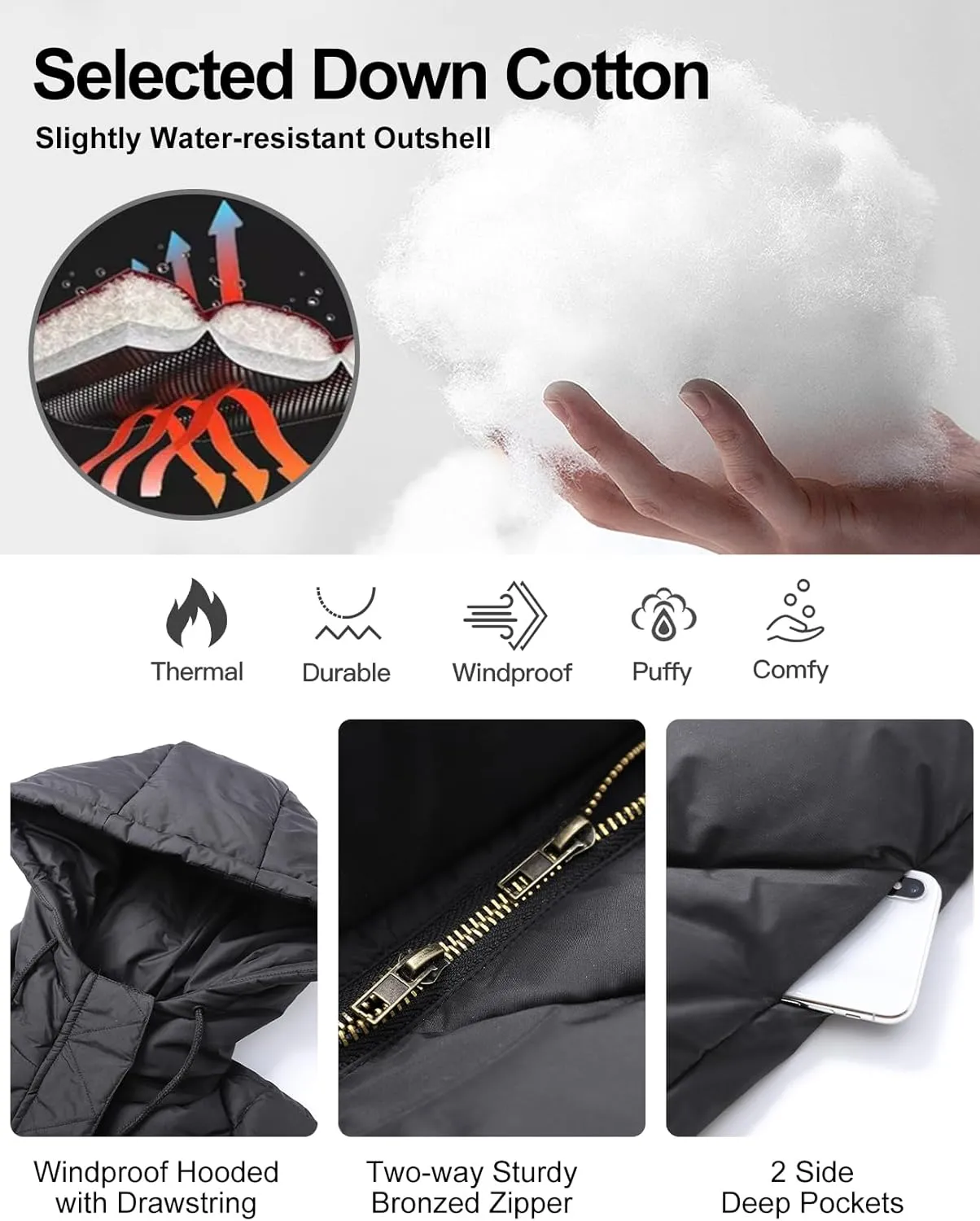 Flygo Womens Long Puffer Coat Long Sleeve Padded Winter Down Coats Hooded Parka Jacket