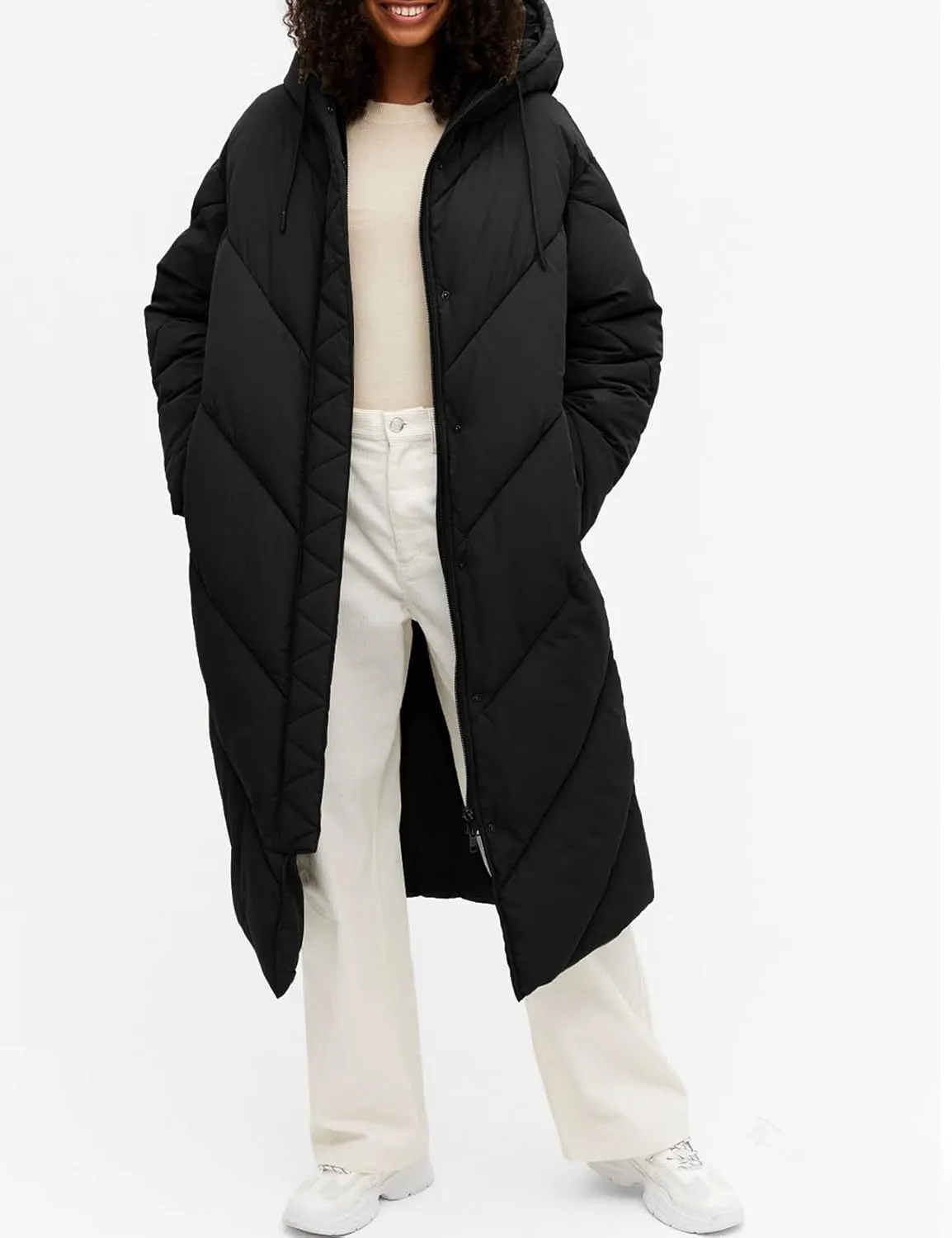 Flygo Womens Long Puffer Coat Long Sleeve Padded Winter Down Coats Hooded Parka Jacket