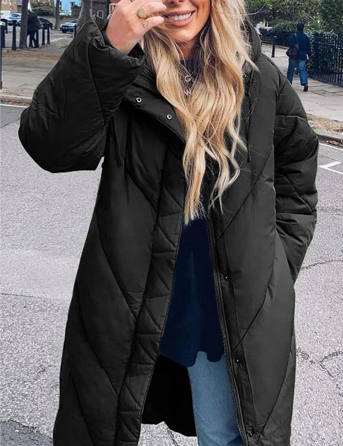 Flygo Womens Long Puffer Coat Long Sleeve Padded Winter Down Coats Hooded Parka Jacket