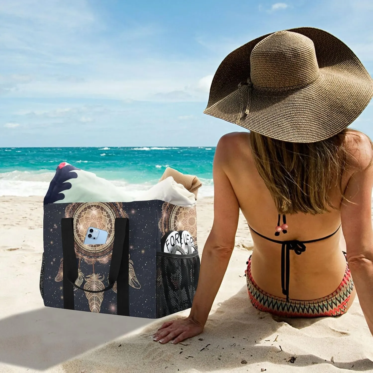 Foldable Grocery Reusable Tote Grocery Bag, Travel Canvas Shoulder Bags, Large Casual Laundry Pool Beach Bag