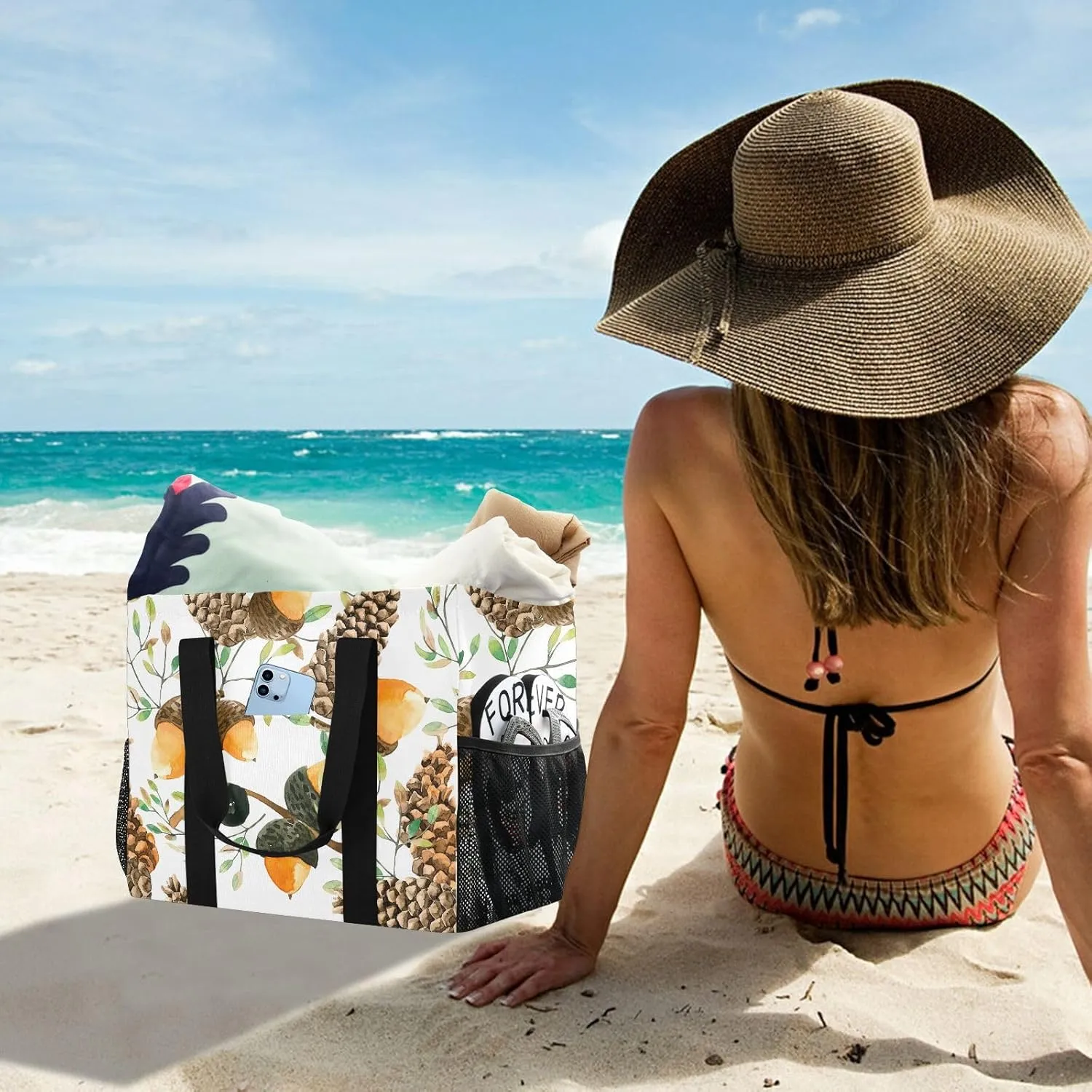 Foldable Grocery Reusable Tote Grocery Bag, Travel Canvas Shoulder Bags, Large Casual Laundry Pool Beach Bag