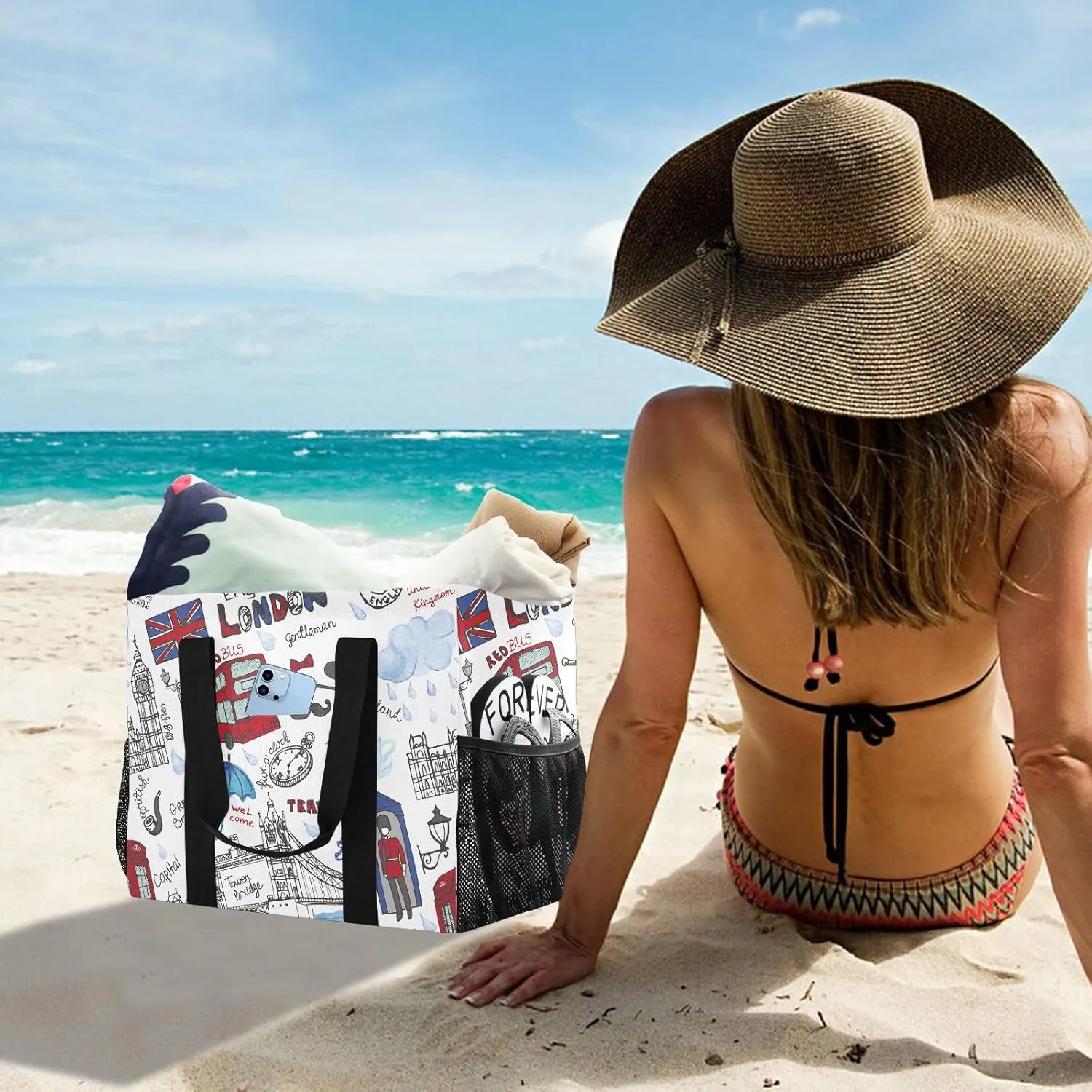 Foldable Grocery Reusable Tote Grocery Bag, Travel Canvas Shoulder Bags, Large Casual Laundry Pool Beach Bag