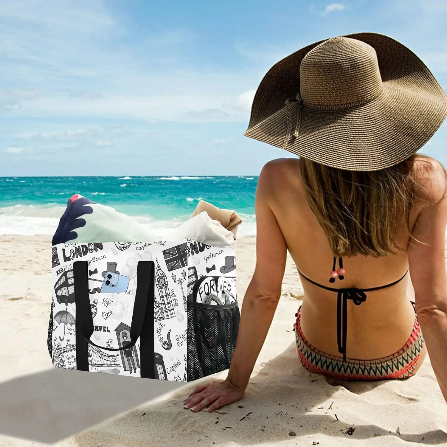 Foldable Grocery Reusable Tote Grocery Bag, Travel Canvas Shoulder Bags, Large Casual Laundry Pool Beach Bag