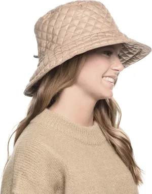 Foldable Water Repellent Quilted Rain Hat w/Adjustable Drawstring, Bucket Cap