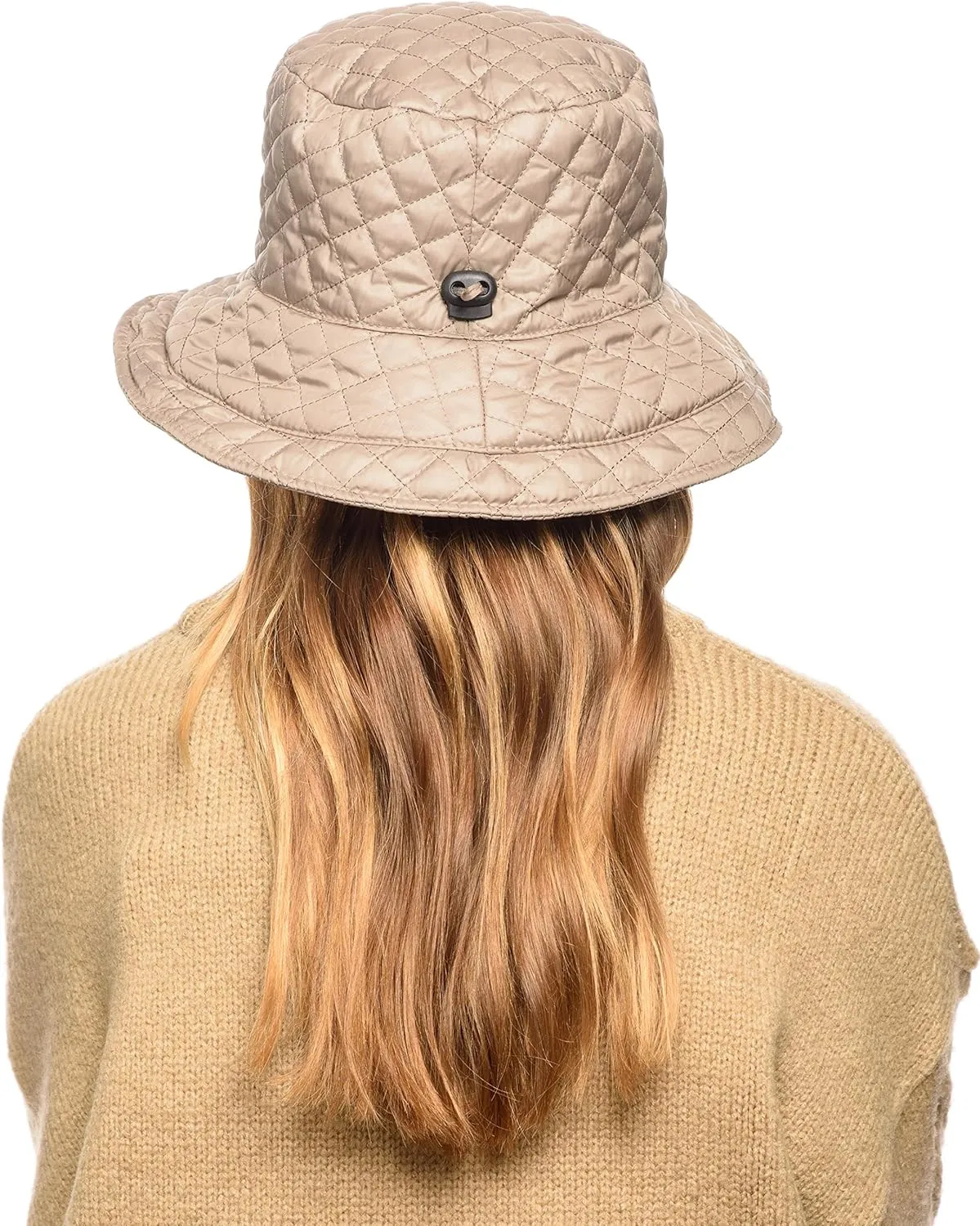 Foldable Water Repellent Quilted Rain Hat w/Adjustable Drawstring, Bucket Cap