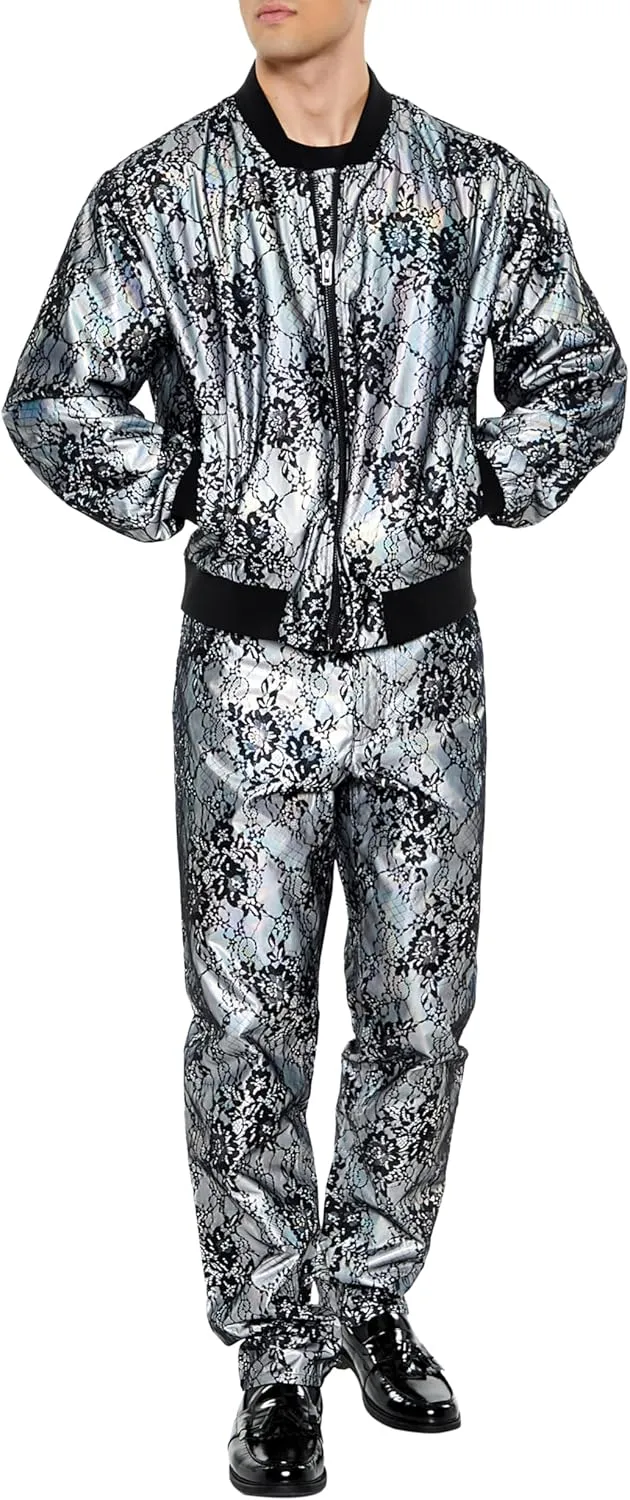 Forever 21 Men's Metallic Lace Slim-fit Pants